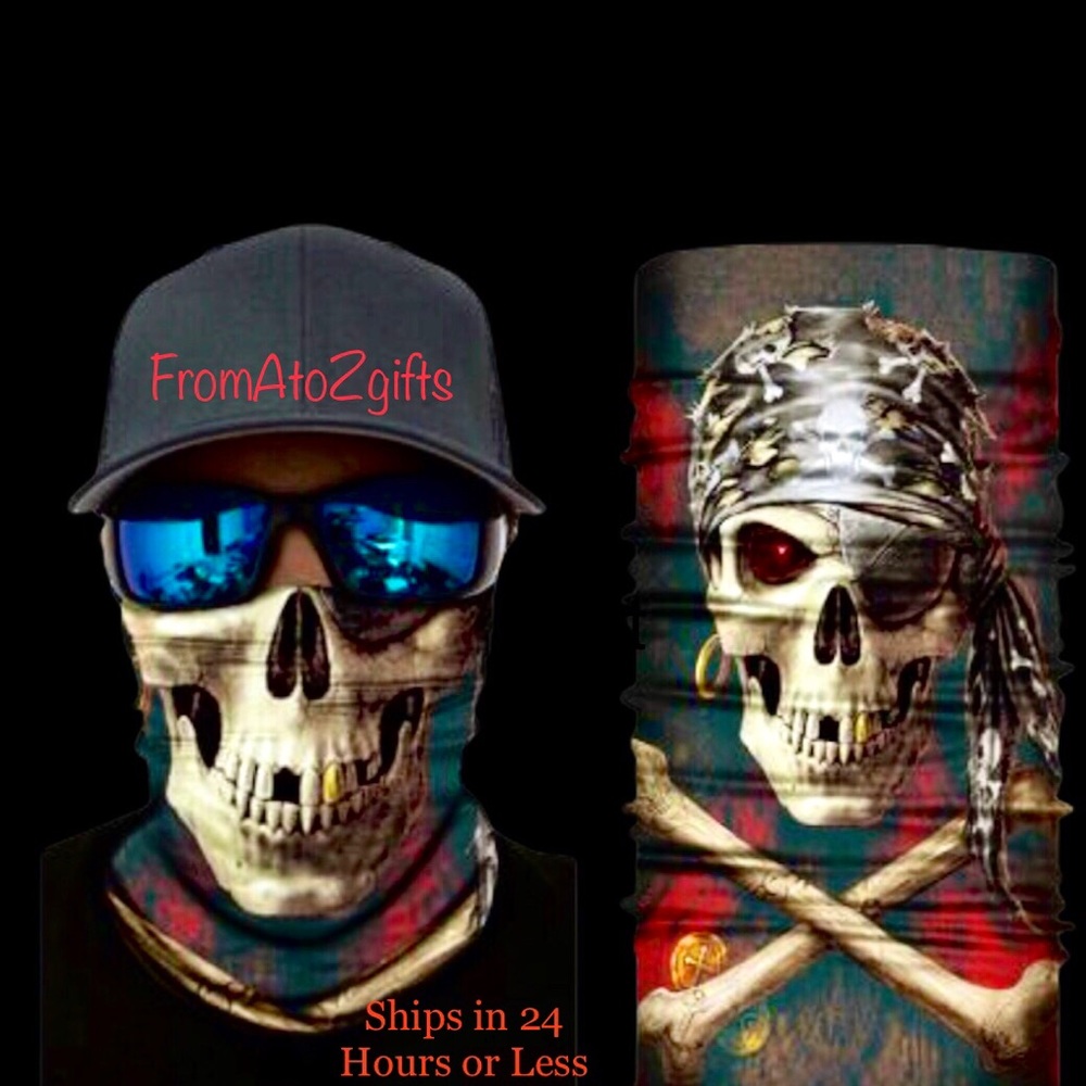 Skull & CrossBones Pirate 16 n 1 Neck Gaiter Face Covers Dust Mask Biker Rag